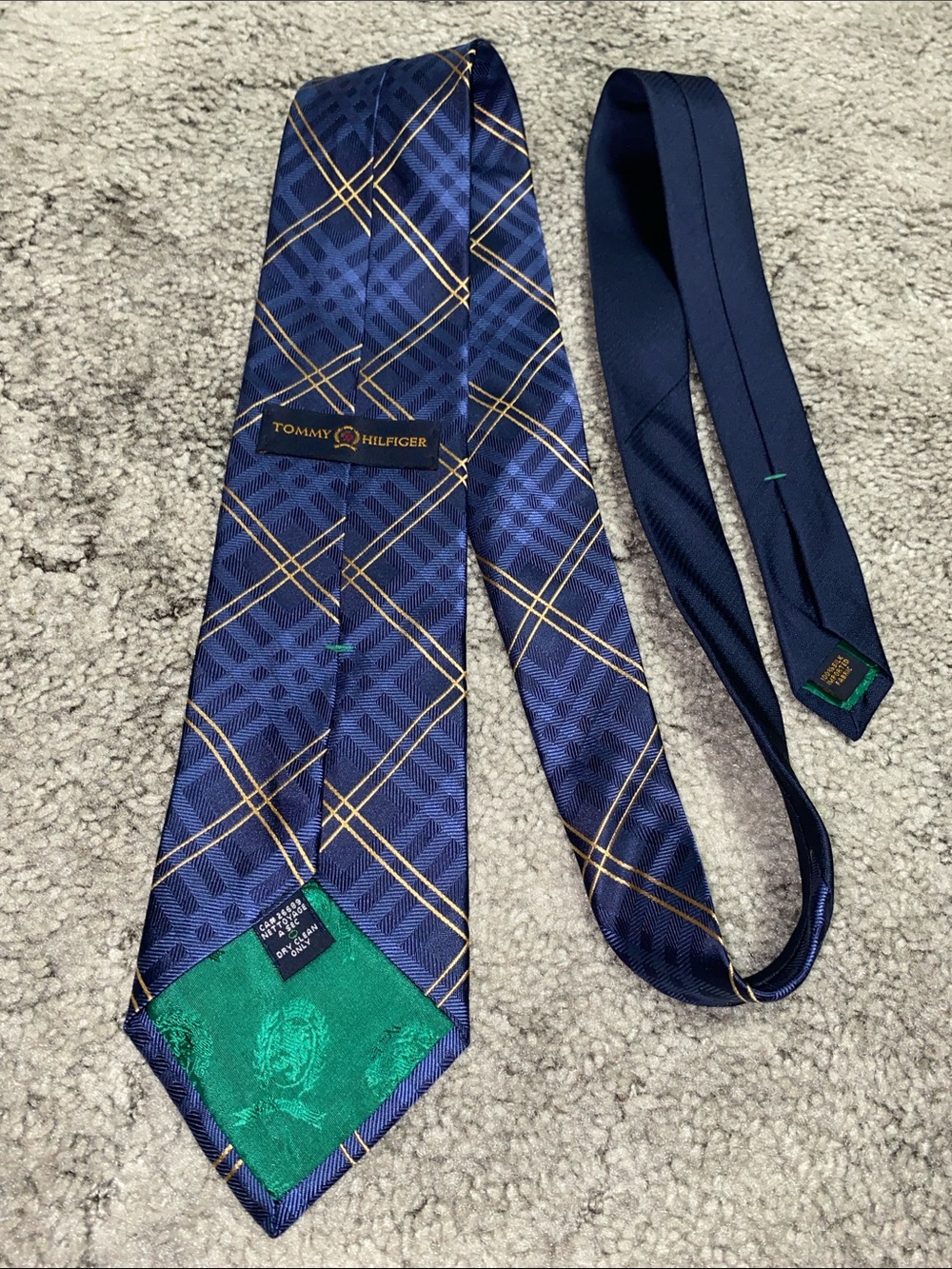 Tommy Hilfiger Navy Plaid Silk Tie with Gold Windowpane